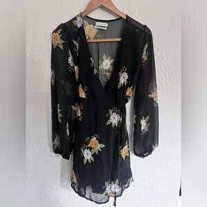 Urban outfitters black floral wrap mini dress
